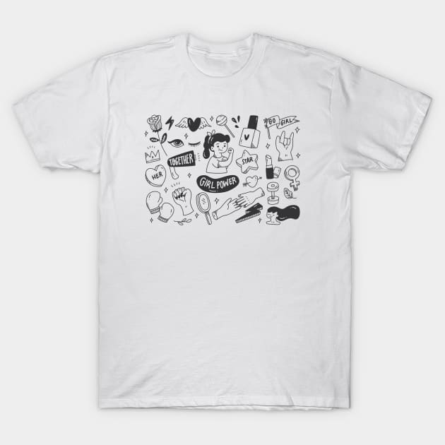 Girl Power Doodle, Funny Girl power drawing, empowered woman T-Shirt by Ken Adams Store